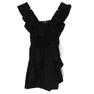 MISSGUIDED Faux Wrap Ruffle Hem and Sleeve Playsuit in Black Size 6
